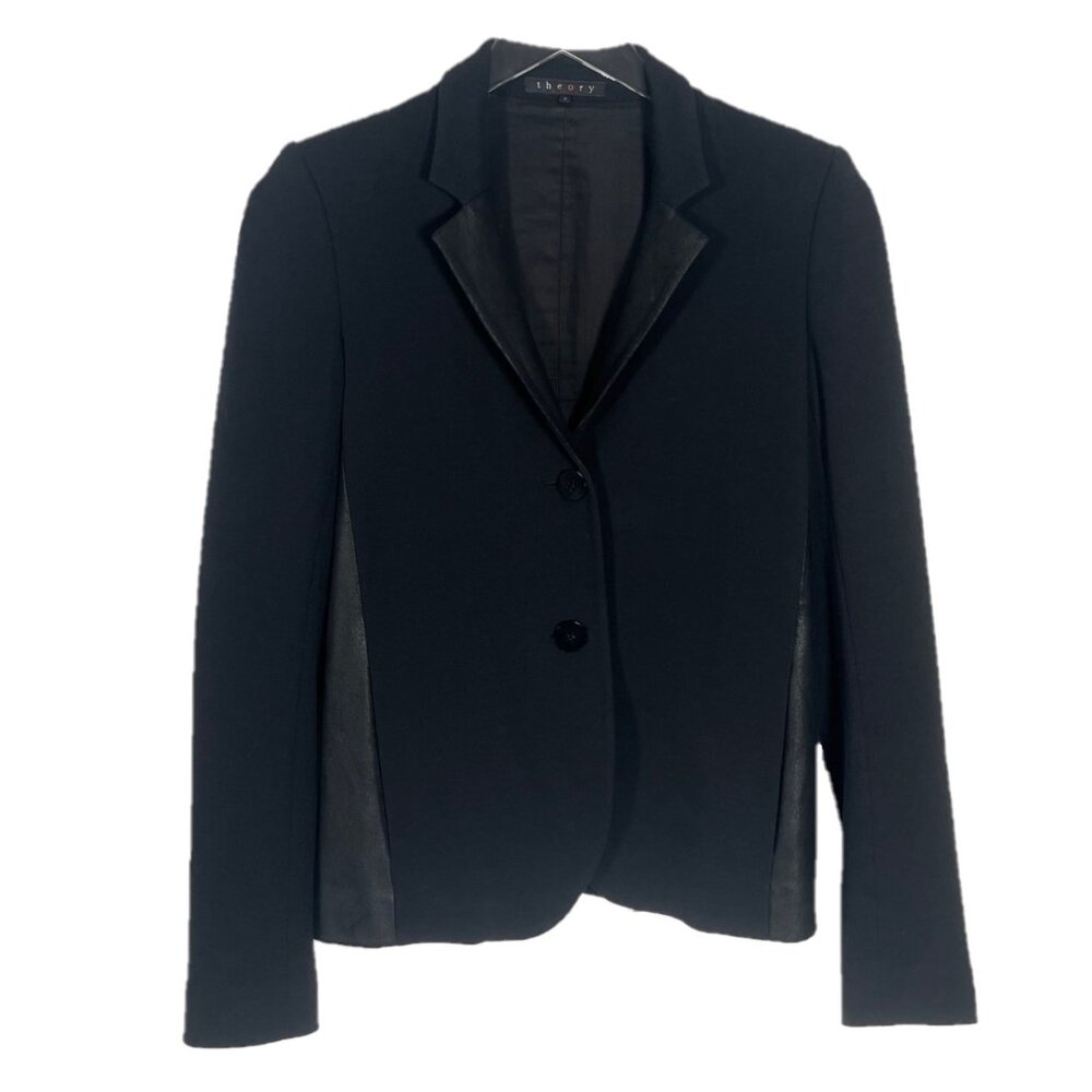 Theory Shiny Panels Notched Lapels Double Button Front Blazer Size 0